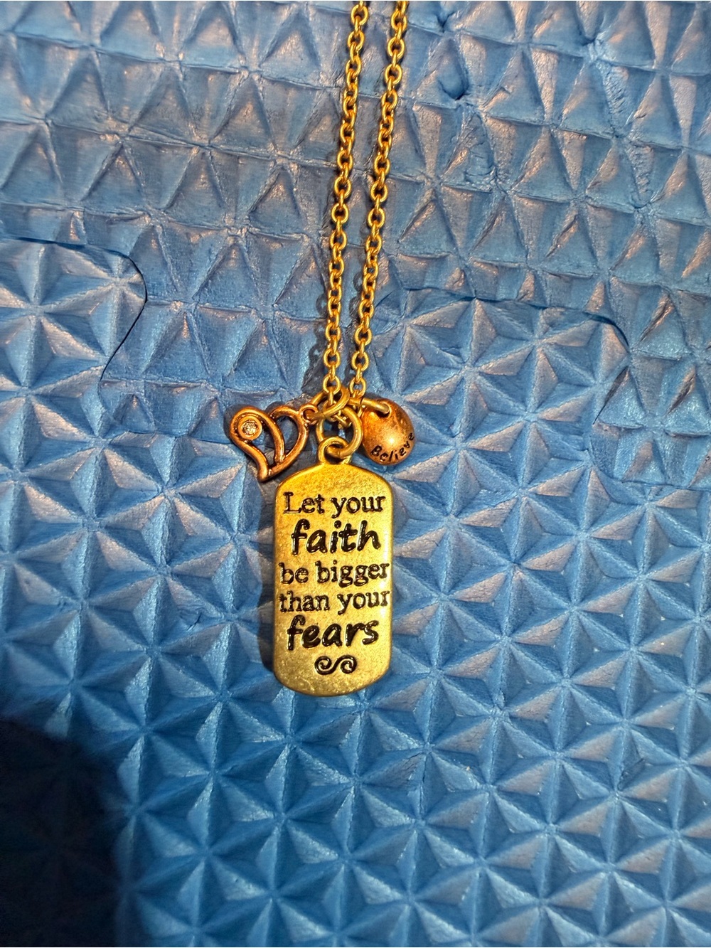 Inspirational Gold Pendant Necklace - Let Your Faith Be Bigger Than Your Fears
